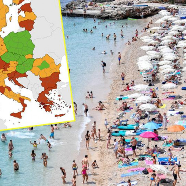 Plaža Banje i karta ECDC-a od 9. rujna 2021.