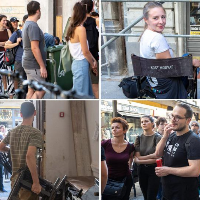 Prizori čekanja u redu za stolice iza kafića Kina Europa