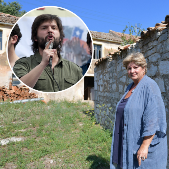 Zdenka Borić, rođakinja u trećem koljenu Gabriela Borića, jednog od glavnih kandidata za novog predsjednika Čilea, ispred rodne kuće njegovog pradjeda, Ive Borića, u Ugljanu