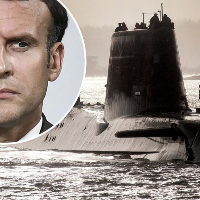 Emmanuel Macron (u krugu); britanska nuklearna podmornica