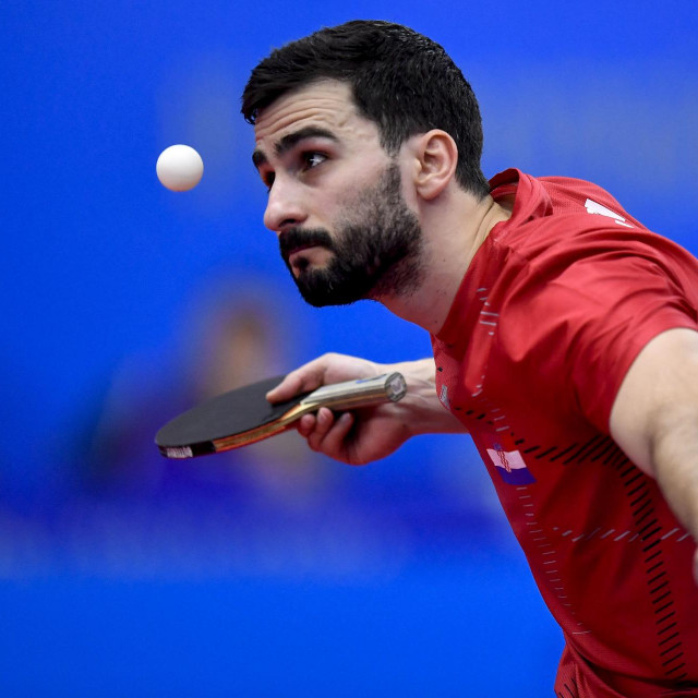 Croatian table tennis player Andrej Gacina pictured during the European Games in Minsk, Belarus, Monday 24 June 2019. The second edition of the 'European Games' takes place from 21 to 30 June in Minsk, Belarus. Belgium will present 51 athletes from 11 sports. BELGA PHOTO DIRK WAEM (Photo by DIRK WAEM/BELGA MAG/Belga via AFP)