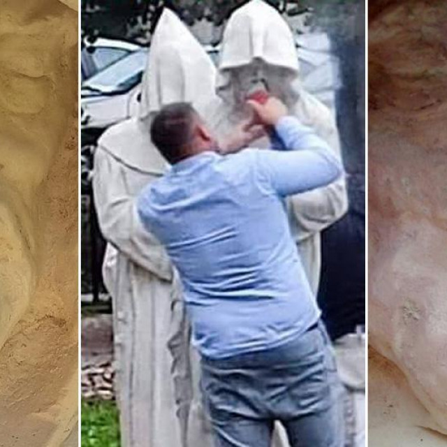 Kip redovnika koji sliči Čehoku prije obrade nosa (lijevo), tijekom obrade nosa (u sredini) i nakon obrade nosa (desno)