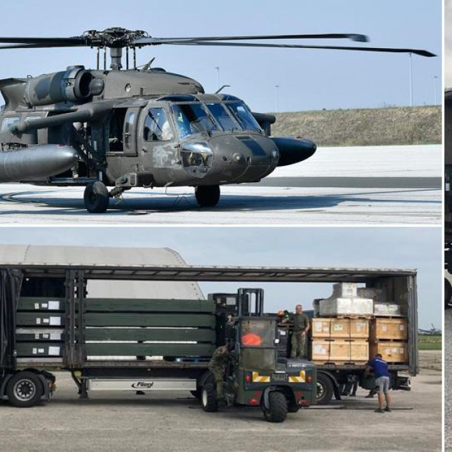 Blackhawk helikopter tijekom ranijeg predstavljanja u Zagrebu te dijelovi za helikopter koji su sada stigli