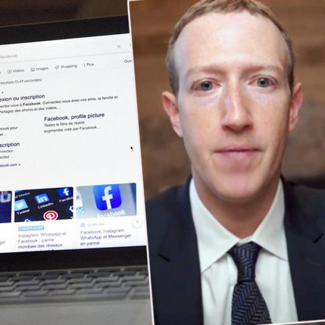 Ilustracija pada Facebooka i Mark Zuckerberg