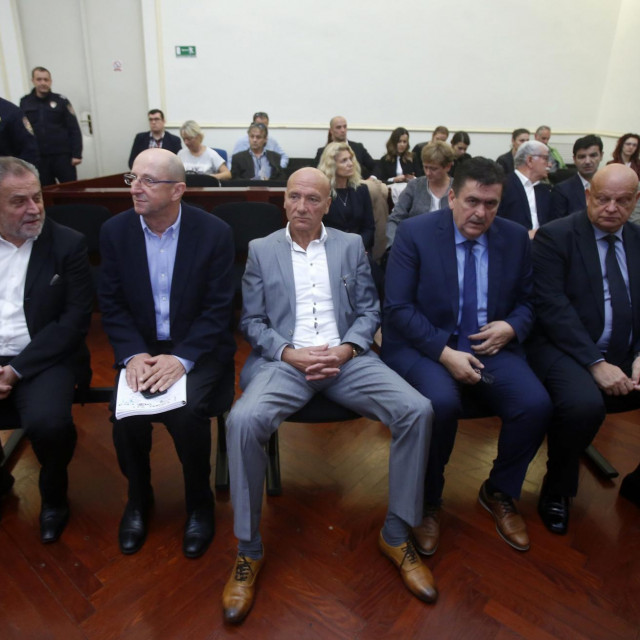 Suđenje za aferu Agram. Na fotografiji: Milan Bandic, Slobodan Ljubičić Kikaš, Petar Pripuz, Ivan Tolić, Miljenko Benko