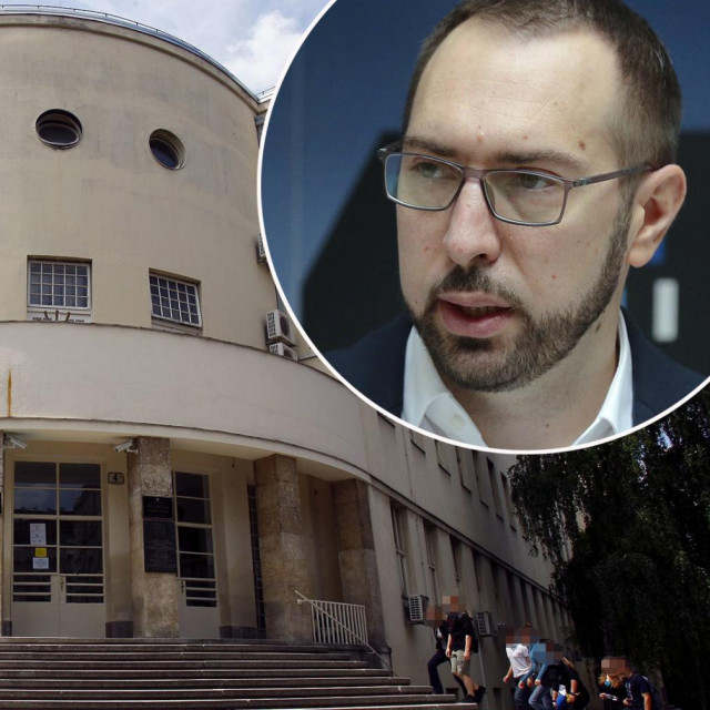 Ilustracija: zgrada XVI. gimnazije u Križanićevoj i Tomislav Tomašević