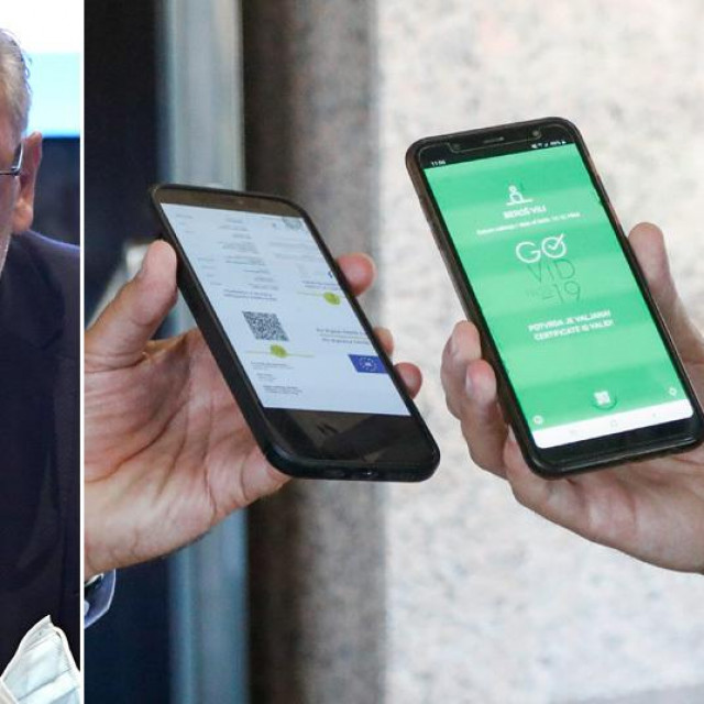 Davor Božinović, učitavanje covid potvrde i Vili Beroš
