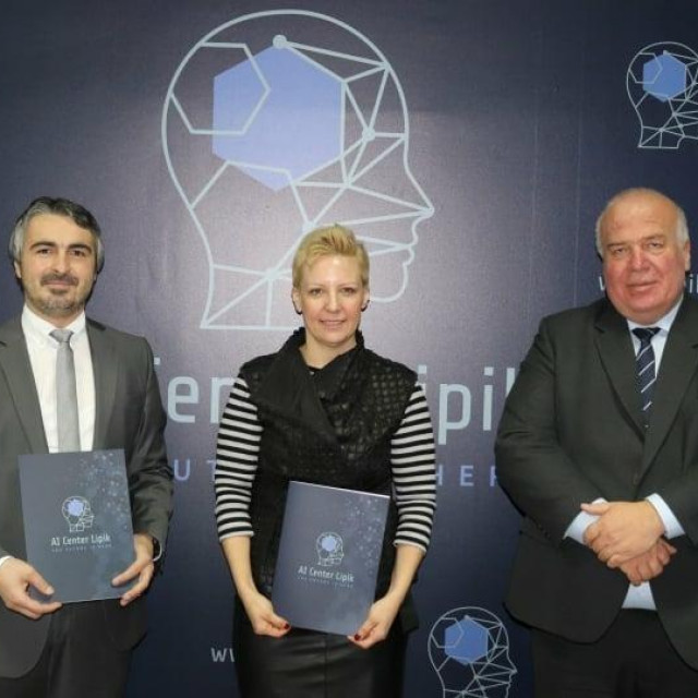 Direktor AI Centra Lipik Dejan Iličić, direktorica Microsofta Hrvatska Tatjana Skoko i gradonačelnik Lipika Vinko Kasana
