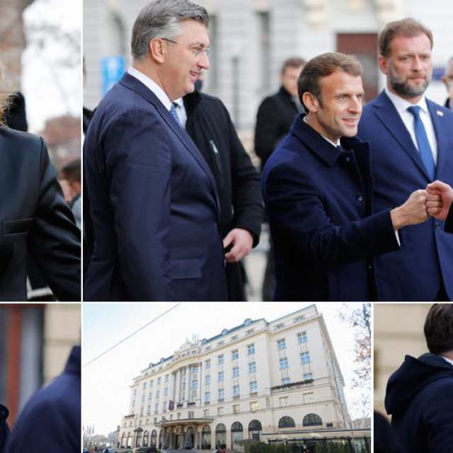 Gore: Tereza Kesovija, Andrej Plenković, Emmanuel Macron, Mario Banožić, Mate Rimac; dolje: Zlatko Dalić, hotel Esplanade, Miroslav Ćiro Blažević
