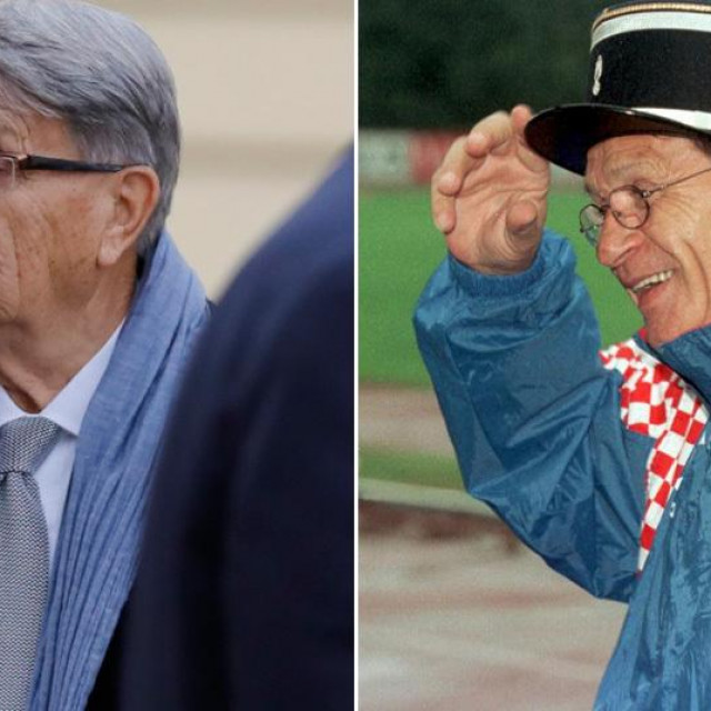 Miroslav Ćiro Blažević ispred Esplanade i 1998. na SP-u u Francuskoj s kapom francuskog policajca
