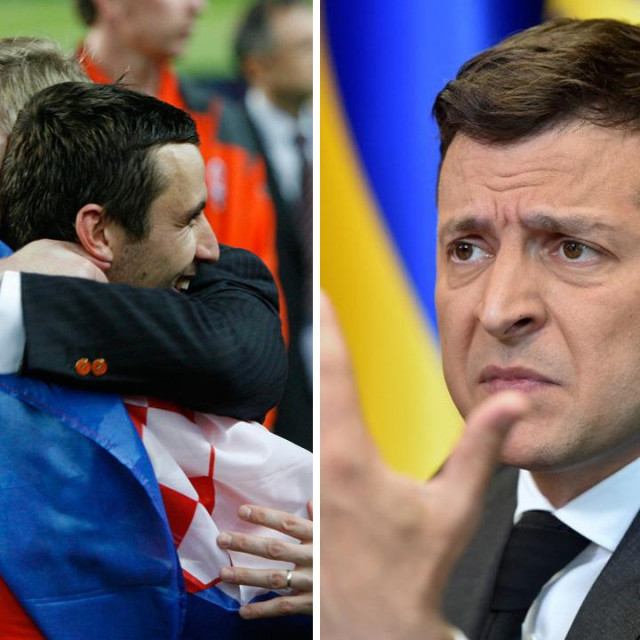 Rinat Ahmetov i Darijo Srna (L) i Vladimir Zelenski (D)
