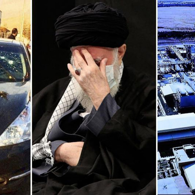 Prizor s mjesta atentata na Mohsena Fakhrizadeha, ajatolah Ali Hamnei i nuklearno postrojenje Natanz
