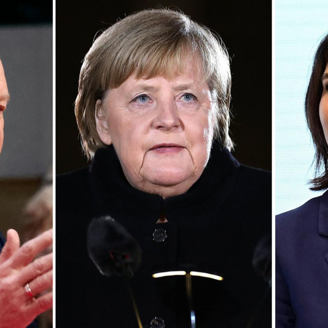 Olaf Scholz, Angela Merkel i Annalena Baerbock
