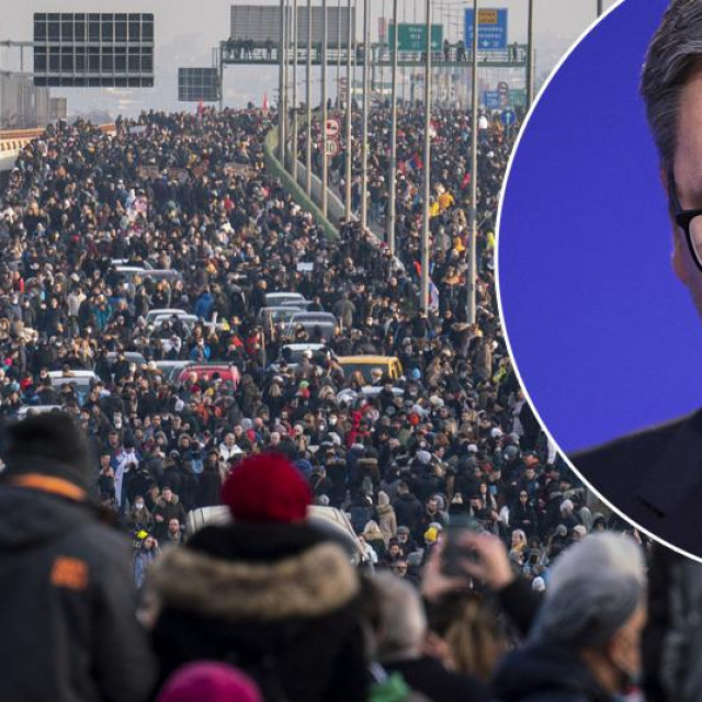 Prosvjed u Beogradu, Aleksandar Vučić (u krugu)
