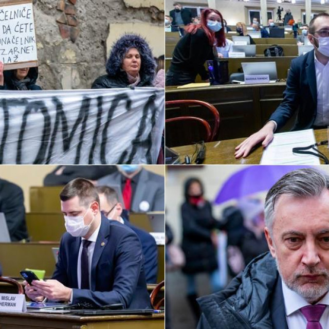 Prosvjed roditelja odgojitelja; Tomislav Tomašević (desno gore); Mislav Herman i Igor Peternel (dolje lijevo); Miroslav Škoro (dolje desno)
