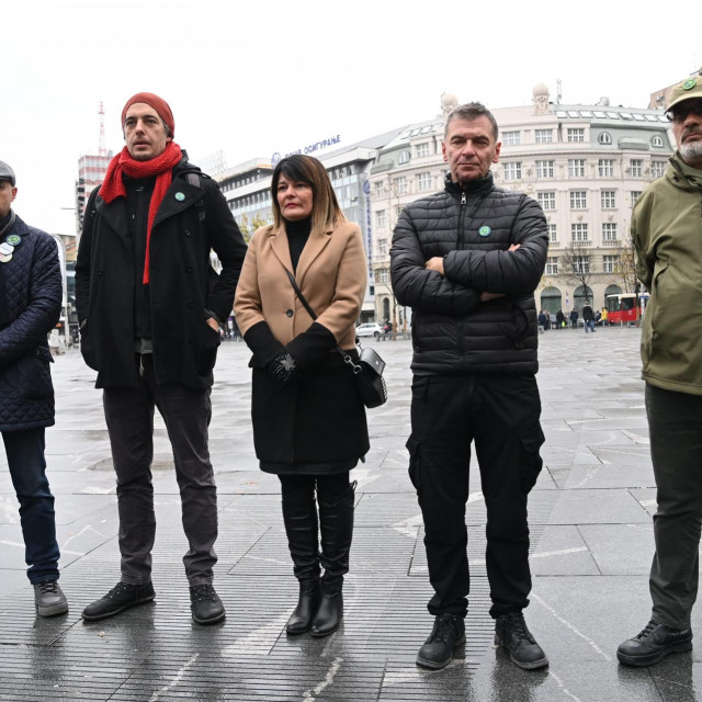 Prosvjed protiv Rio Tinta u Srbiji. Na fotrografiji Đorđe Miketić, Aleksandar Jovanović ćuta, Danijela Nestorović
