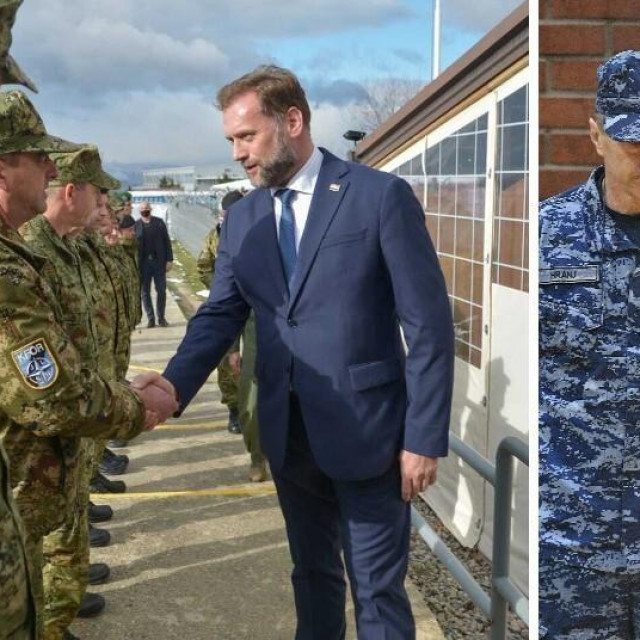 Ministar Banožić na Kosovu (lijevo), načelnik Glavnog stožera Robert Hranj i Zoran Milanović (desno)
