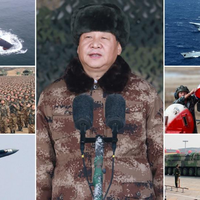 Podmornice, brodovi, avioni, projektili i vojnici NR Kine, u sredini Xi Jinping
