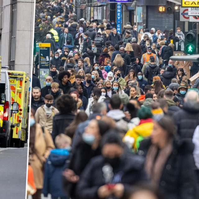 Prizor s ulica Londona i ilustracija praznih vozila Hitne pomoći