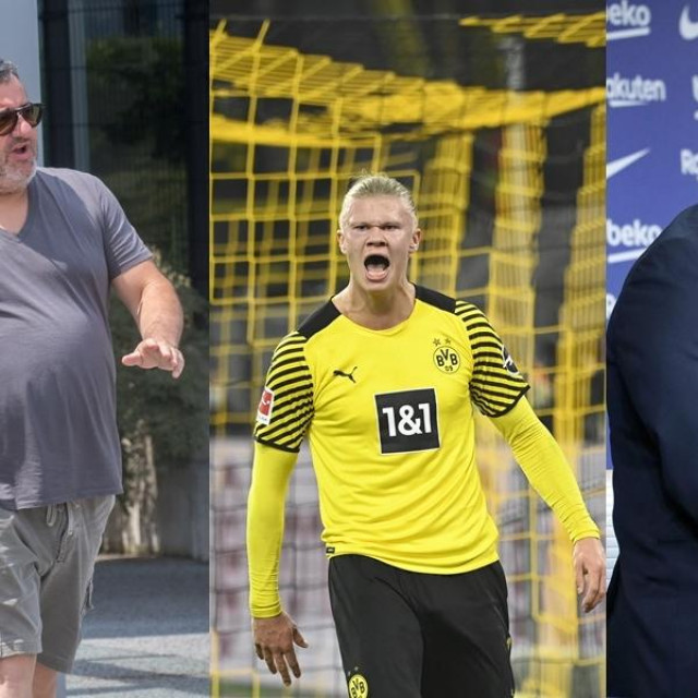 Mino Raiola, Erling Haaland i Joan Laporta
