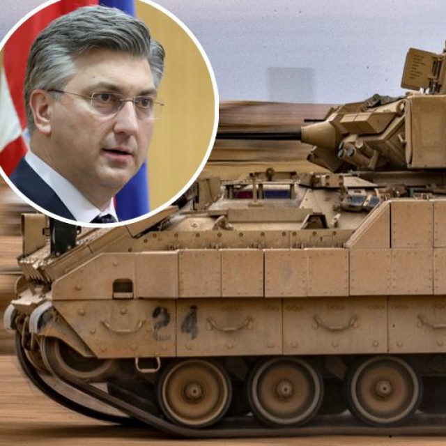 Borbeno vozilo Bradley (ilustrativna fotografija); u krugu: Andrej Plenković
