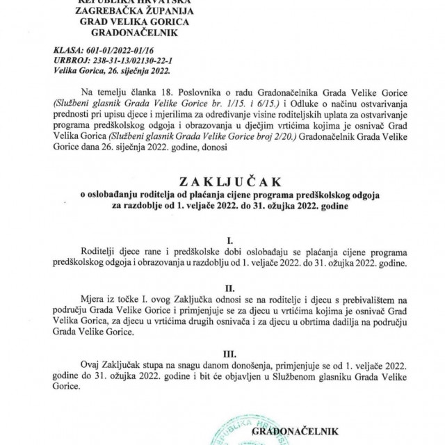 Odluka o besplatnom vrtiću
