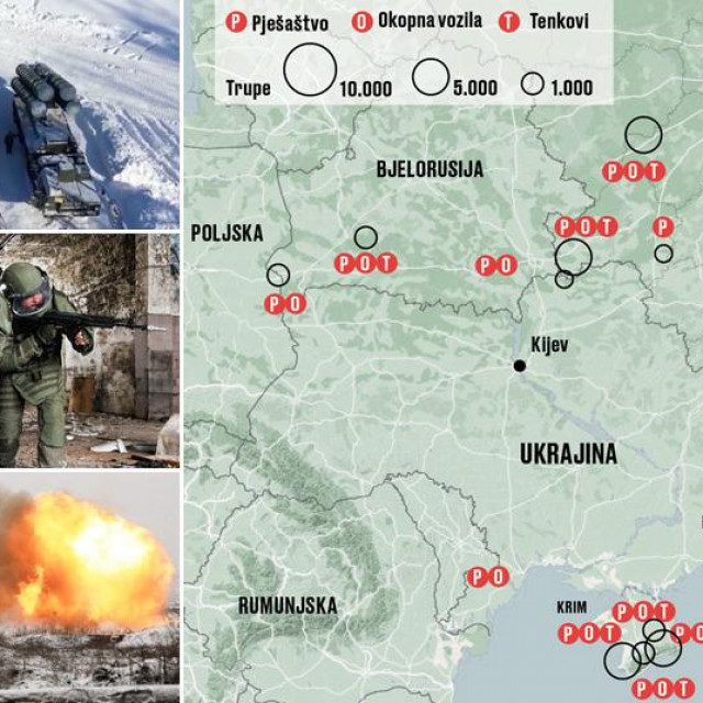 Ruski S-400, ruski vojnici, ruski tenk T-72 i karta koja pokazuje gdje su stancionirane ruske trupe u blizini Ukrajine
