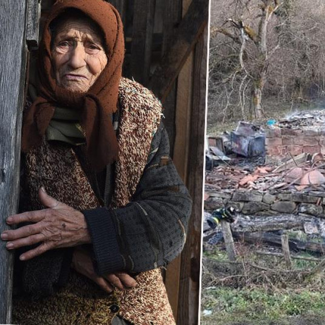 Ljuba Obradović (fotografija iz 2019.) i zgarište kućerka u kojem je živjela
