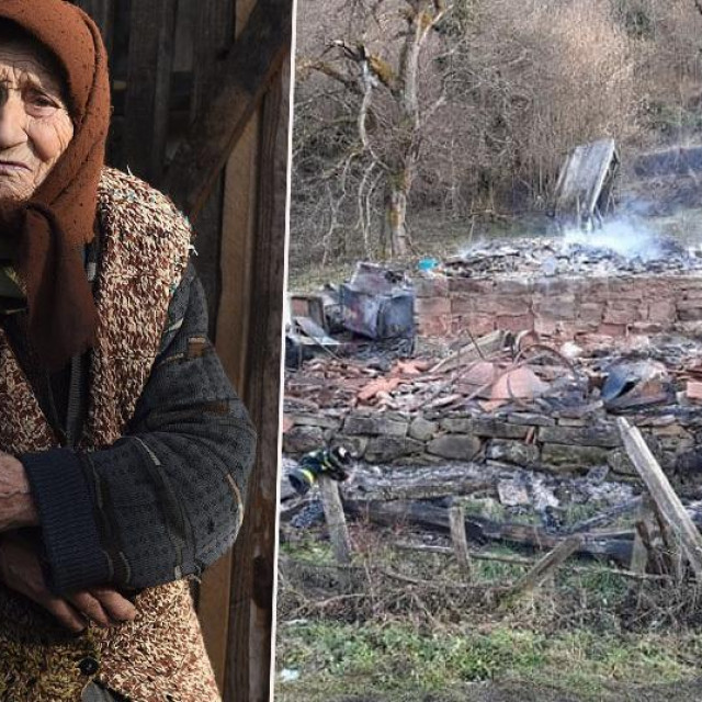 Ljuba Obradović (fotografija iz 2019.) i zgarište kućerka u kojem je živjela
