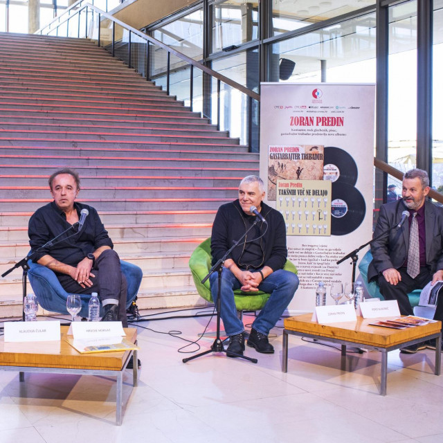 Promocija novog albuma kantautora Zorana Predina ”Gastarbajter trubadur” i ”Takšnih več ne delajo” u Lisinskom: Klaudija Čular, Hrvoje Horvat, Zoran Predin i Pero Glavinić
