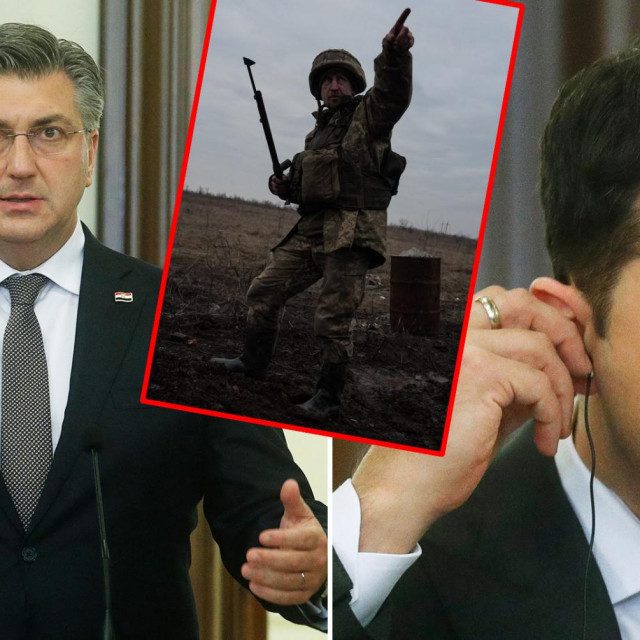 Andrej Plenković, ukrajinski vojnik i Volodomir Zelenski
