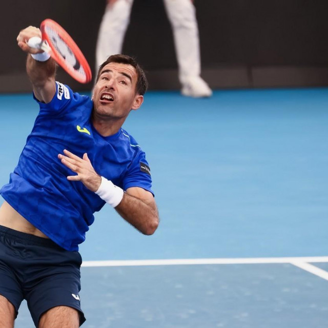 Mercelo Melo of Brazil volleys the ball during the ATP finals doubles match between Ivan Dodig of Croatia/Mercelo Melo of Brazil and Rohan Bopanna of India/Ramkumar Ramanathan of India on day seven of the Adelaide International tennis tournament at Memorial Drive on January 09, 2022 in Adelaide, Australia.
Adelaide International, Tennis, Memorial Drive Tennis Centre, Adelaide, SA, Australia - 09 Jan 2022,Image: 651559588, License: Rights-managed, Restrictions:, Model Release: no, Credit line: Peter Mundy/Speed Media/Shutterstock Editorial/Profimedia
