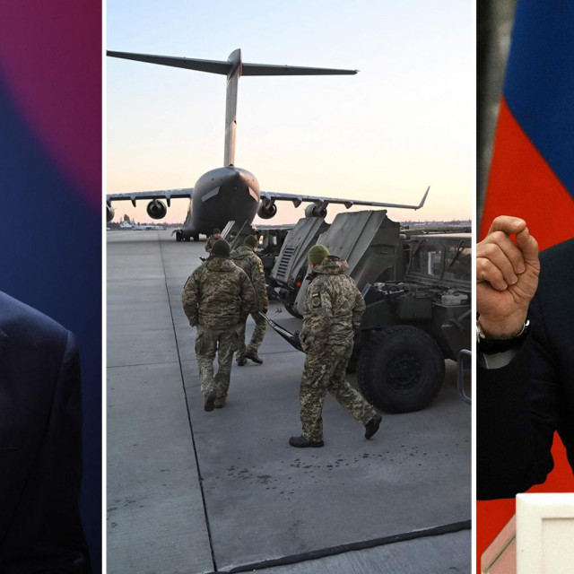 Olaf Scholz, vojna vozila poslana iz Litve u Kijev i Vladimir Putin
