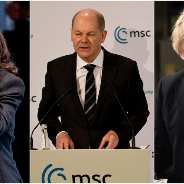 Kamala Harris, Olaf Scholz i Boris Johnson.
