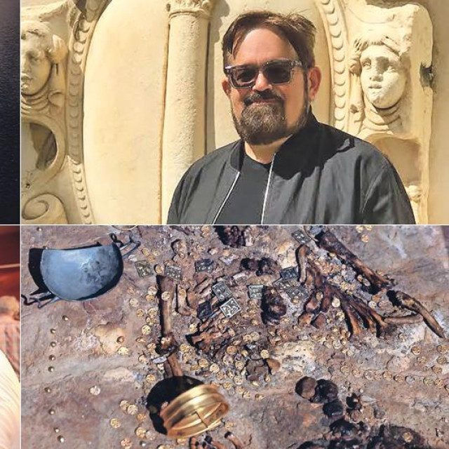 Zlatni pektoral iz Kijeva (G-L); Konstantin Akinsha (G-D); Izložba ”Otkriće stoljeća” u Muzeju povijesnih blaga” u Kijevu (D)
