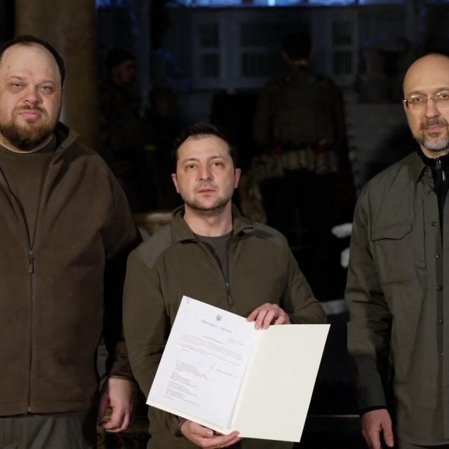 Volodimir Zelenski, Ruslan Stefančuk, Denis Šmihal
