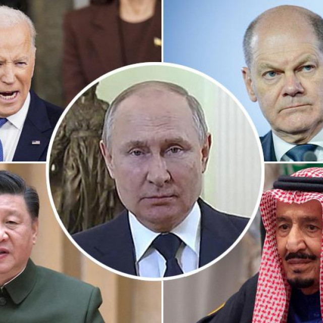 Joe Biden, Olaf Scholz, Xi Jinping, Salman bin Abdulaziz Al Saud i Vladimir Putin (u krugu)
