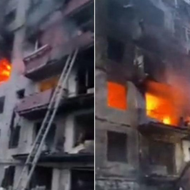 Gori zgrada u četvrti Obolon
