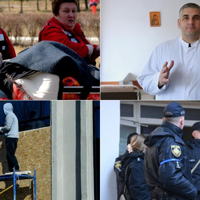 U brutalnom ruskom napadu na obližnju vojnu bazu u Javorovu poginulo je najmanje 35 vojnika, a ranjeno je njih 134 (lijevo gore); doktor Andrij Rodič (desno gore); stanovnici Novojavorivska pripremaju se za nove napade, a zasad samo rijetki odlaze (dolje lijevo)
