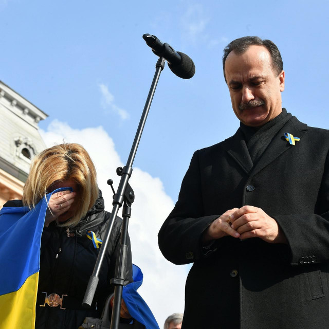 Vasilj Kirilič snimljen na skupu podrške Ukrajini u Zagrebu, 5. ožujka
