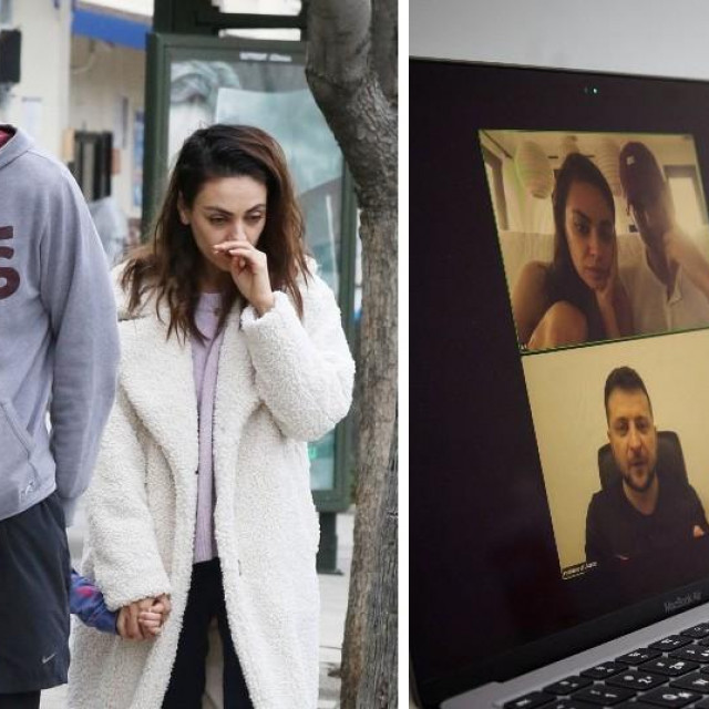 Mila Kunis, Ashton Kutcher i Volodimir Zelenski
