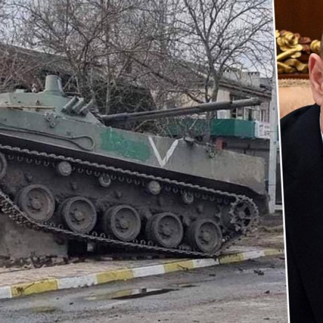 Uništeno rusko oklopno vozilo i Vladimir Putin

