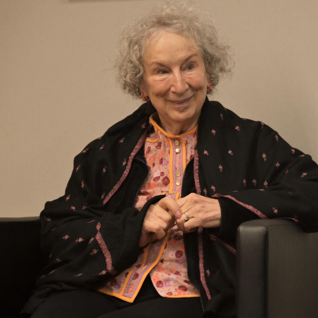 Margaret Atwood interviewed at a press conference, during the Lattes Grinzane 2021 Award, at the Busca Social Theater, in Alba, Italy, on October 02, 2021. Margaret Atwood received the Lattes Grinzane 2021 Special Prize.,Image: 636198441, License: Rights-managed, Restrictions: Italy Out, Model Release: no, Credit line: IPA/ABACA/Abaca Press/Profimedia

