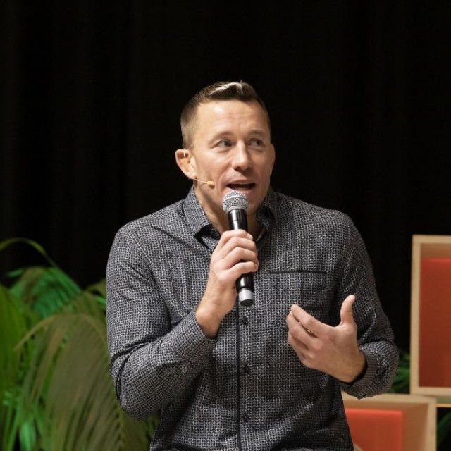 UFC Legend Georges St-Pierre speaks at last day in the Web Summit 2021 in Lisbon, Portuga, on November 4,2021 (Photo by Rita Franca/NurPhoto) (Photo by Rita Franca/NurPhoto/NurPhoto via AFP)