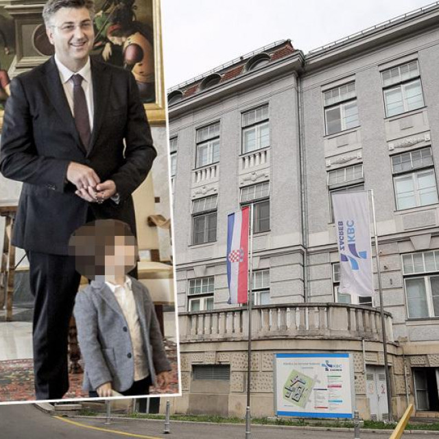 Ana Maslać Plenković, Andrej Plenković i njihova djeca Mila i Mario; u pozadini: bolnica u Petrovoj ulici
 