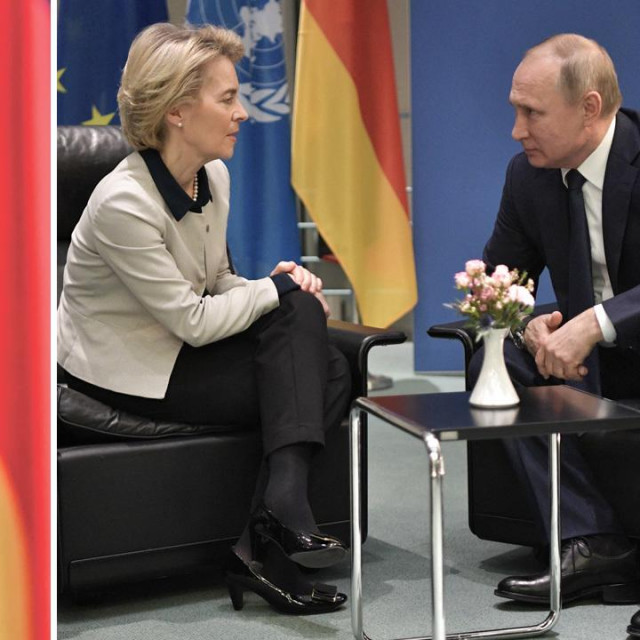 Olaf Scholz, Ursula von der Leyen i Vladimir Putin