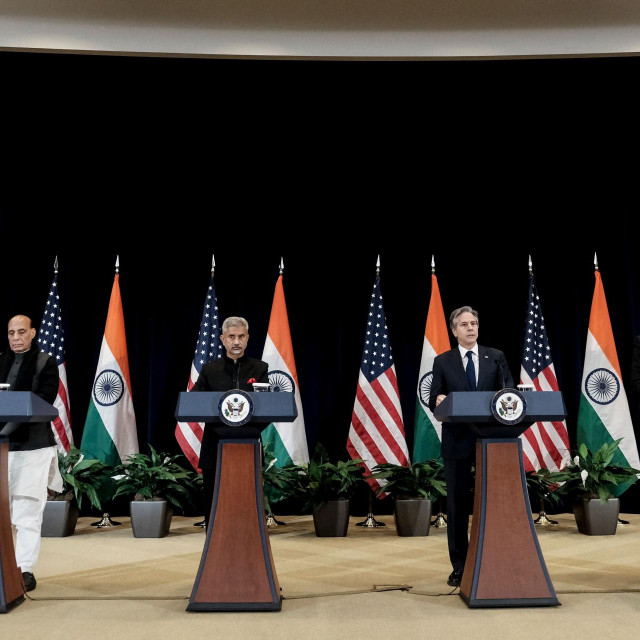 Indijski ministar obrane Rajnath Singh, indijski ministar vanjskih poslova Subrahmanyam Jaishankar, američki državni tajnik Antony Blinken i američki ministar obrane Lloyd Austin