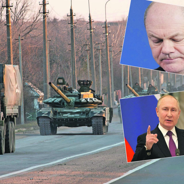 Ruski tenkovi, Olaf Scholz, Vladimir Putin/Ilustracija