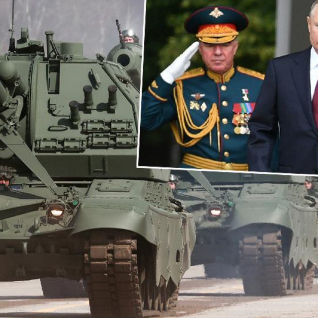 Ruske haubice Msta-S i Vladimir Putin sa svojim generalima