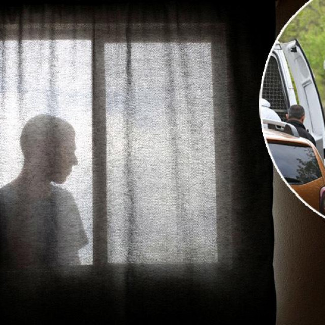 Ilustracija muškarca koji gleda kroz prozor, policija